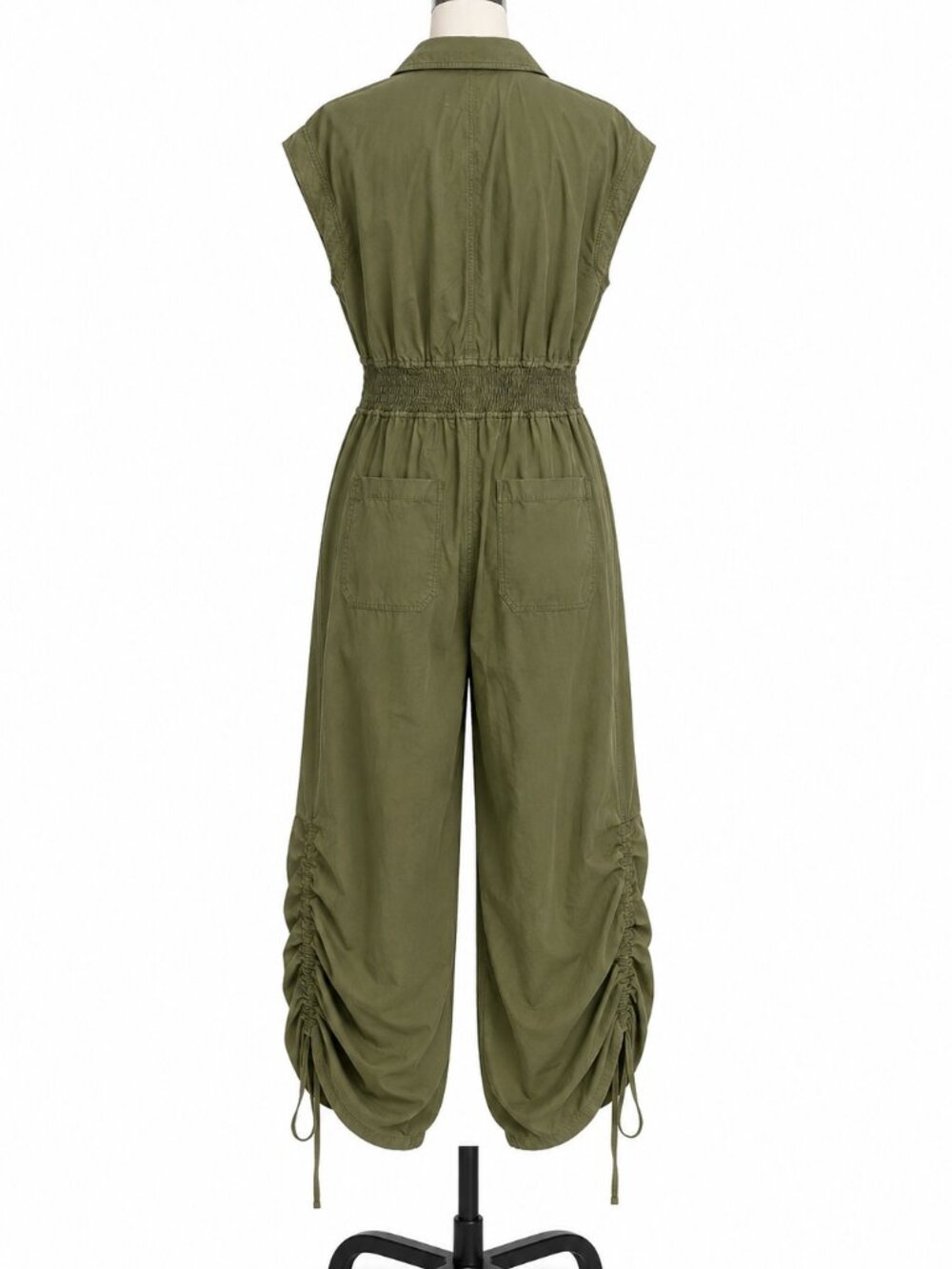 Anthropologie Green Button Front Elastic Waist Pocket Cinched leg Jumpsuit Large - Picture 5 of 10